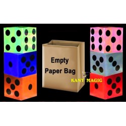 APPEARING DICES FROM EMPTY PAPER BAG (5 DICES)