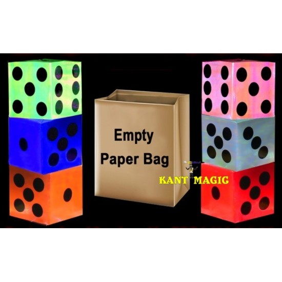 APPEARING DICES FROM EMPTY PAPER BAG (5 DICES)
